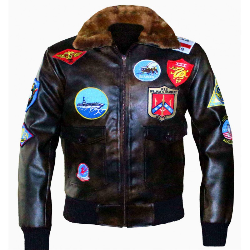 Tom Cruise Top Gun Leather Jacket With Patches - JacketsZone