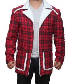 ryan reynolds red shearling jacket